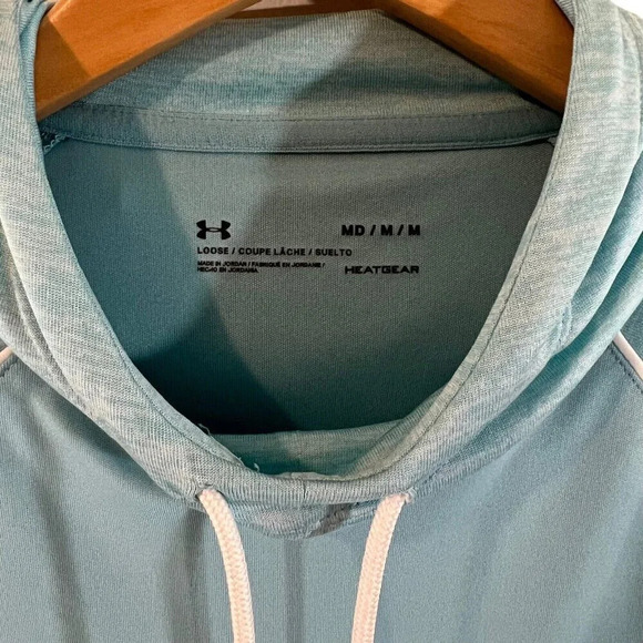Under Armour Turquoise Hoodie Medium Sleeve Logo Drawstrings Athletic Gym Top - Picture 8 of 8